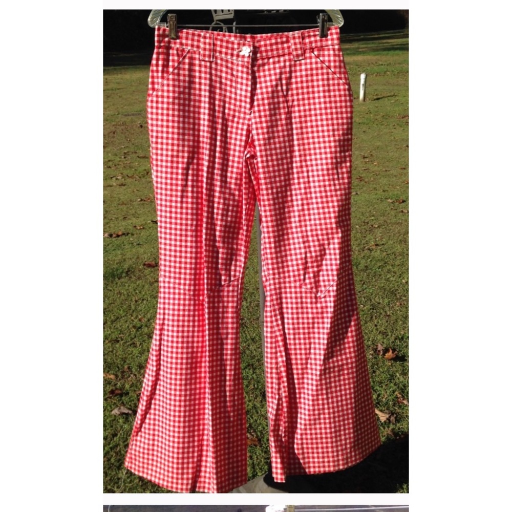 Vintage 1960’s Red Gingham Flare Bell Bottom pants - Picture 5 of 6